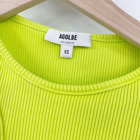 Agolde Bea Bodysuit XS Citron Neon Green Cutout Asymmetrical Thong - Picture 6 of 8